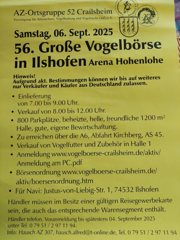 56. Crailsheimer Vogelbörse Einladung