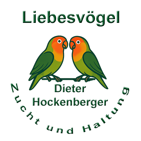 Logo mit zwei Liebesvögel, Überschrift Agaporniden, Name Dieter Hockenberger und Schriftzug Zucht und Haltung